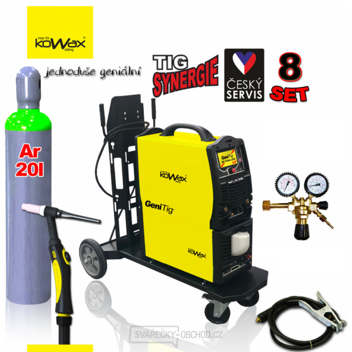 Kowax GeniTig AC/DC 315 LCD5" Brenner Chassis Kühler Rot. Ventil Argonflasche 20l