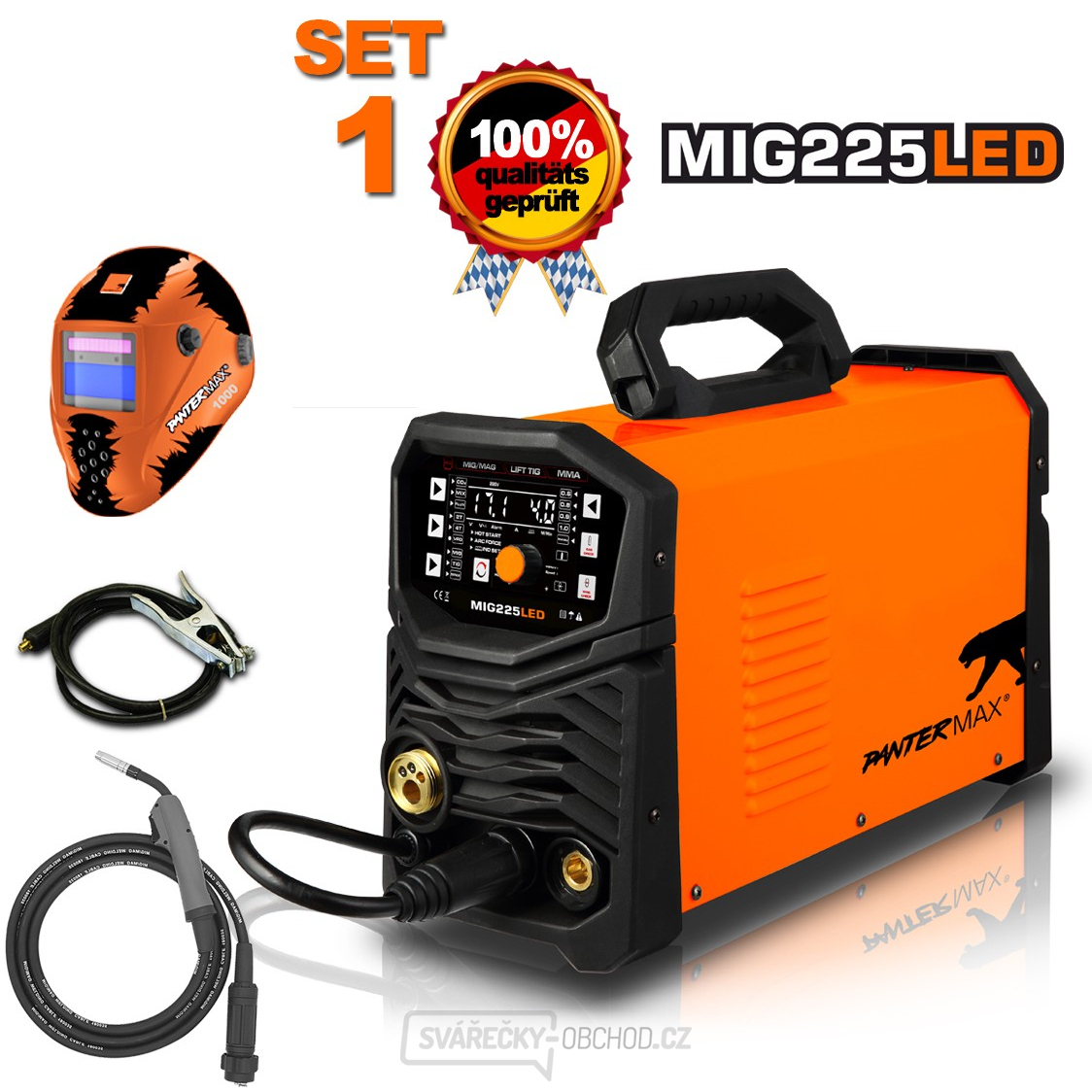 PANTERMAX MIG225LED Inverter-Schweißgerät MIG/TIG/MMA + Kabel 3m + Haube + Brenner