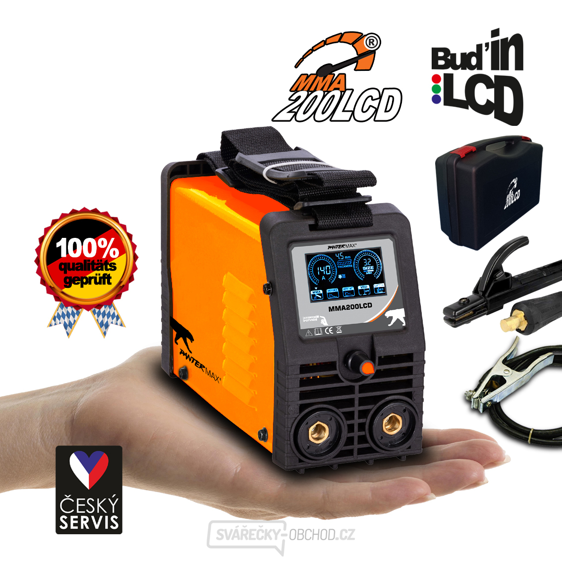 PANTERMAX MMA200LCD Inverter MMA/TIG Schweißer Kabel 2m Kunststoffgehäuse 