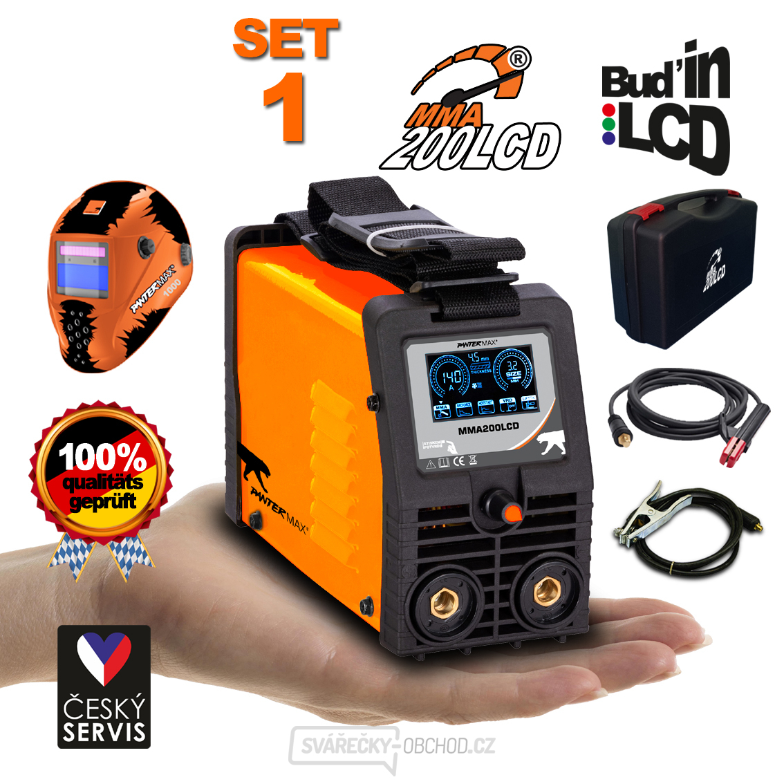 PANTERMAX MMA200LCD – MMA/WIG-Schweißgerät mit LCD, 2 m Kabel & Kunststoffkoffer