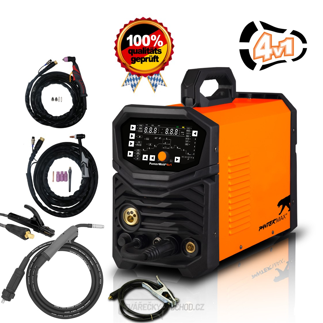 PANTERMAX PanterWeld®4v1 200 MULTIFUNKTIONAL Inverter MIG/TIG/MMA/PLASMA Schweißgerät Kabel Brenner Elektrode Rot. V