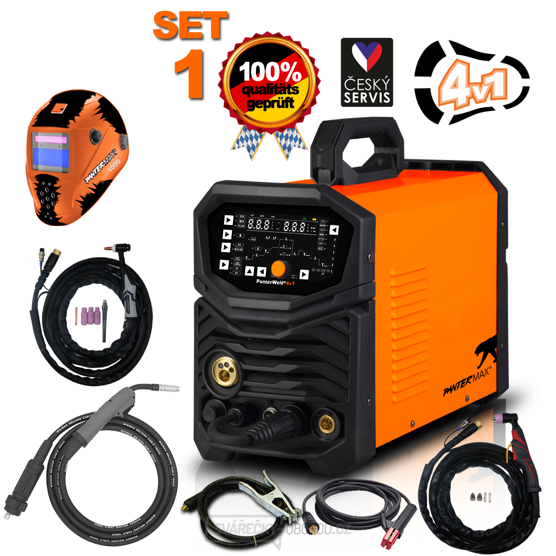 PANTERMAX PanterWeld®4v1 200 MULTI-FUNKTION MIG/TIG/MMA/PLASMA Inverter-Schweissgerät Brenner Kabel Elektrode 