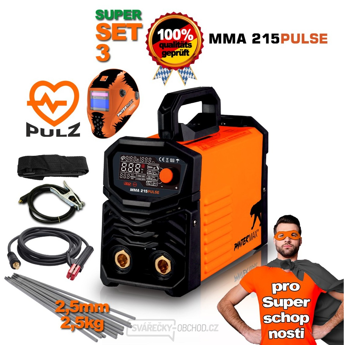 PANTERMAX MMA215 Pulse Komplettset – Inverter MMA/WIG-Schweißgerät mit Pulsfunktion & Profi-Zubehör (Helm, Kabel, Elektroden)